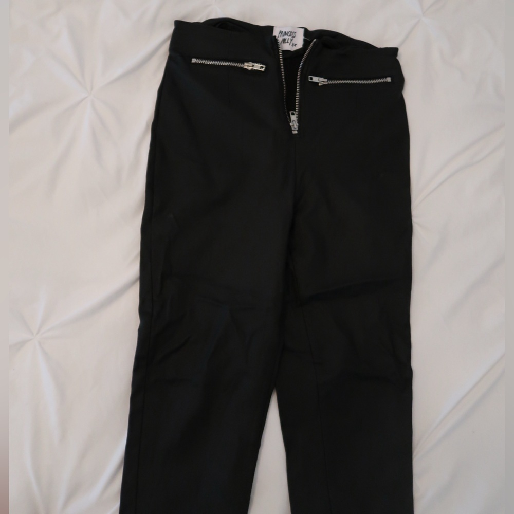 Princess Polly Black faux leather Pants with Silver zippers